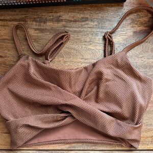 AERIE SHINE PIQUE SCOOP TWIST LONGLINE BIKINI TOP